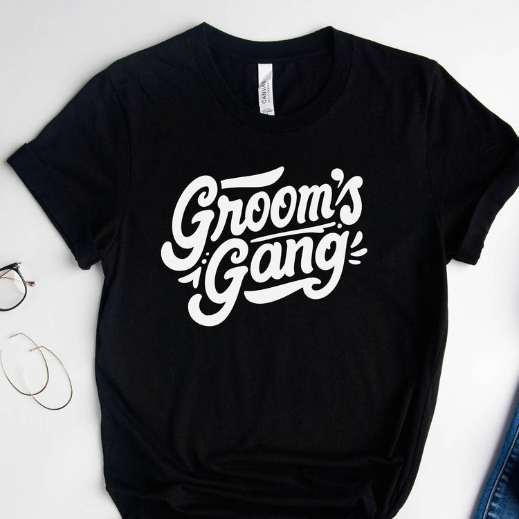 Black and White GROOMS GANG Short-sleeve Bachelor Party by Oaklynn Lane- Black Shirt