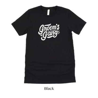 Black and White GROOMS GANG Short-sleeve Bachelor Party by Oaklynn Lane - Black Groomsman Shirt