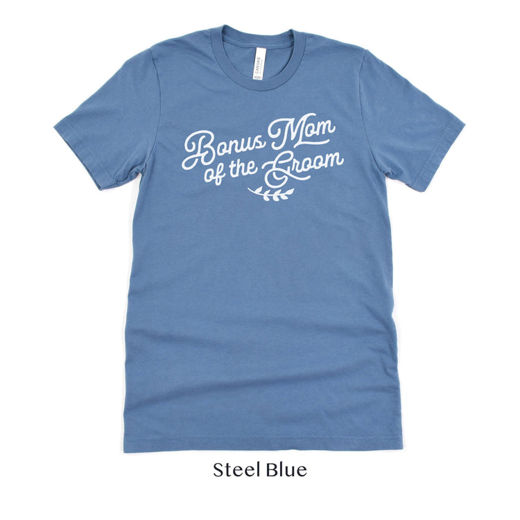 Bonus Mom of the Groom Short-sleeve Tee by Oaklynn Lane - Steel Dusty Blue Shirt