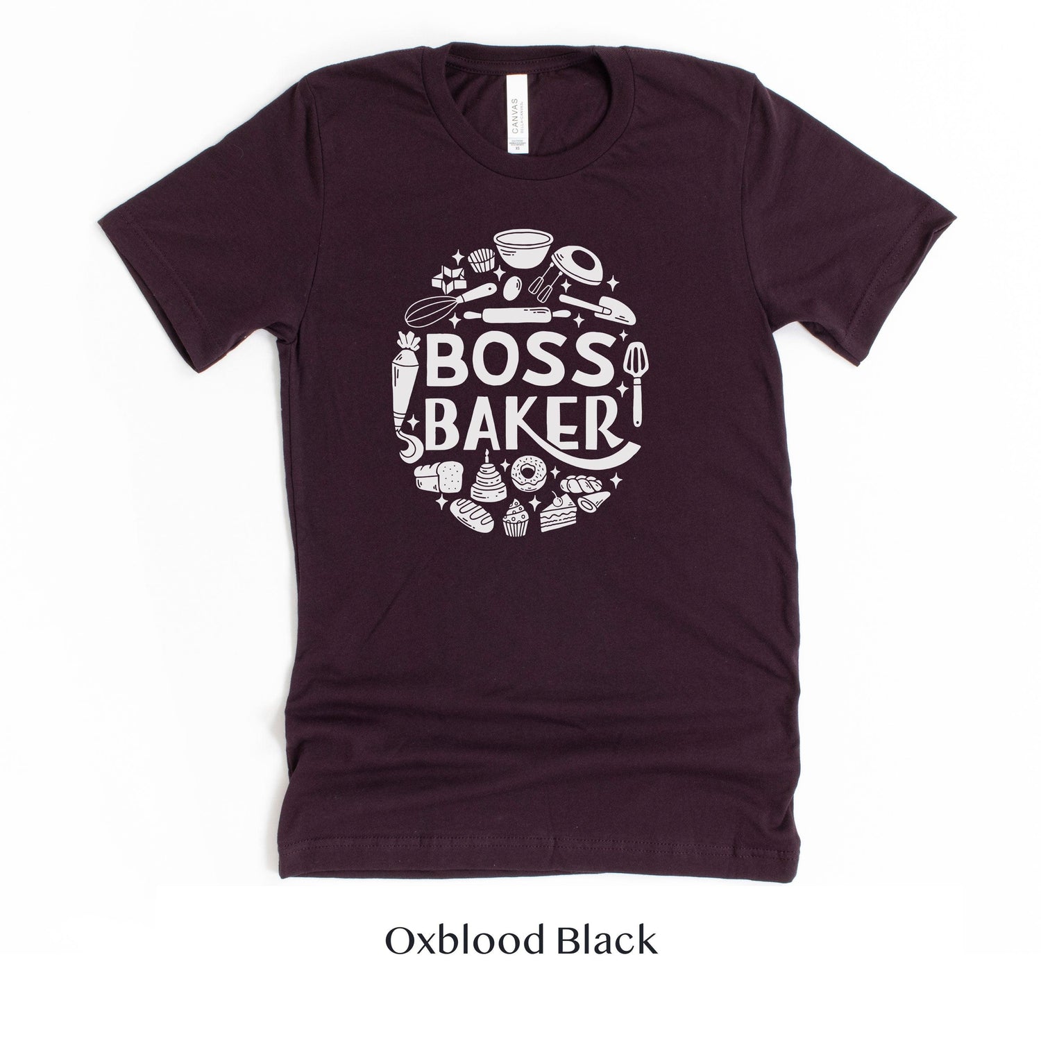 Boss Baker Wedding Cake Short-sleeve Tshirt by Oaklynn Lane - Oxblood Maroon Shirt