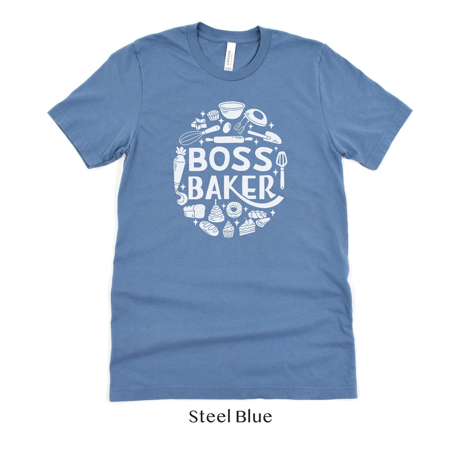 Boss Baker Wedding Cake Short-sleeve Tshirt by Oaklynn Lane - Steel Dusty Blue Shirt