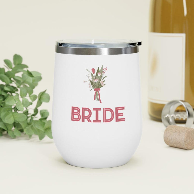 Bride Bachelorette Party 12oz Insulated Wine Tumbler by Oaklynn Lane - Bride Tumbler with Floral Design