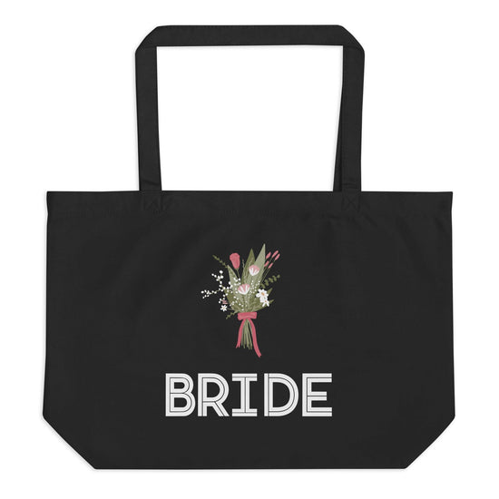 Bride Bouquet Large organic tote bag - Wedding Planning Bachelorette Party by Oaklynn Lane - Black Tote