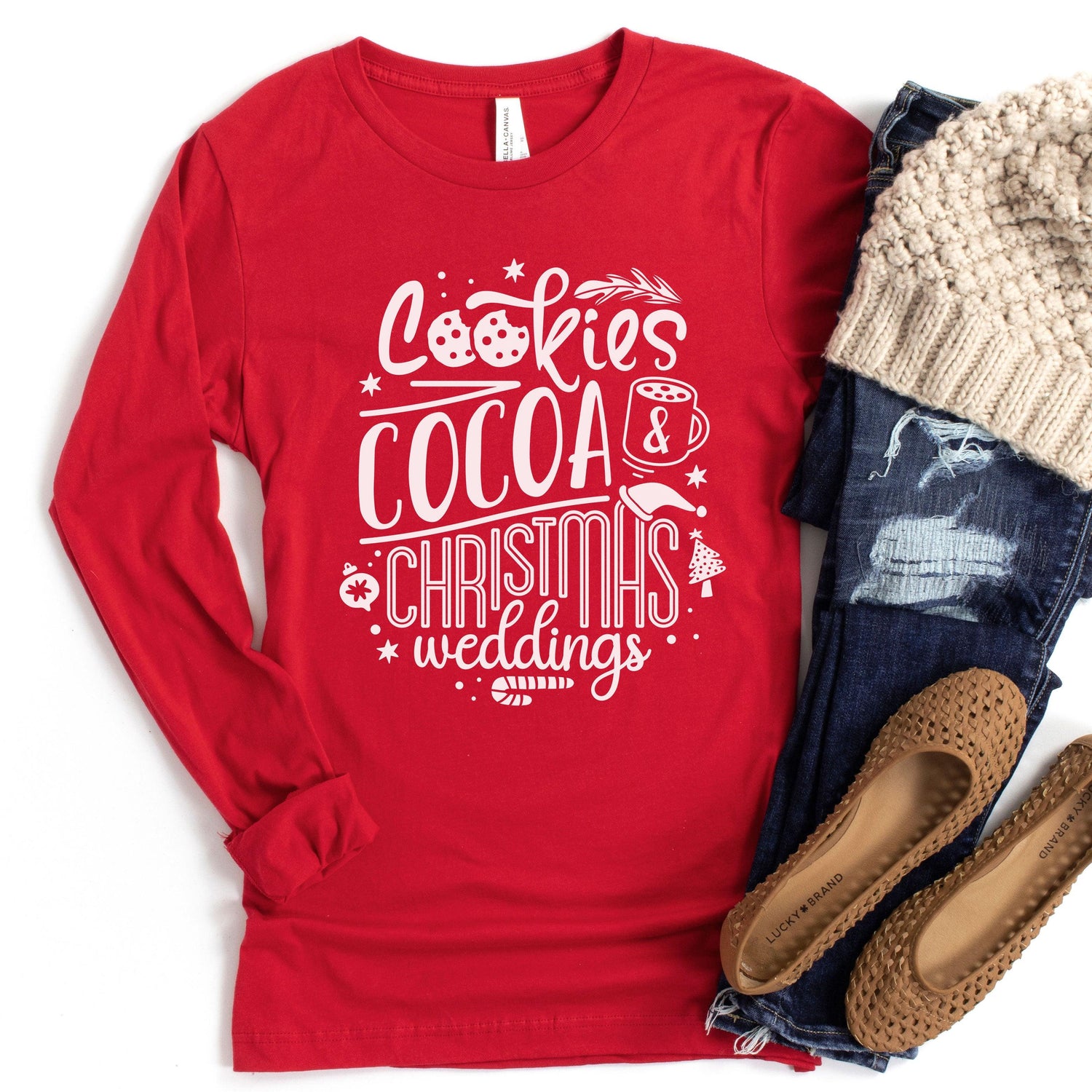 Cookies, Cocoa, Christmas Weddings Unisex Long Sleeve Tee - Wedding Vendor - Holiday Bride by Oaklynn Lane