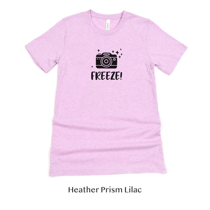 Freeze! Photographer Funny Unisex t-shirt by Oaklynn Lane
