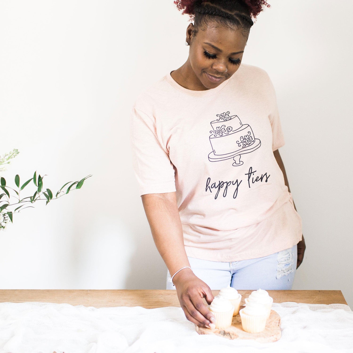 Happy Tiers Cake Baker Wedding Vendor Short-Sleeve Tee Gift - Plus Sizes Available by Oaklynn Lane