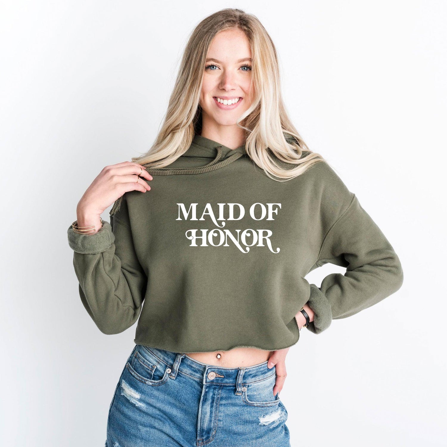 Maid of Honor Bachelorette Party Crop Hoodie by Oaklynn Lane