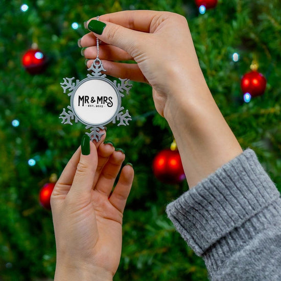 Mr and Mrs Est 2022 First Year Together - Pewter Snowflake Ornament by Oaklynn Lane