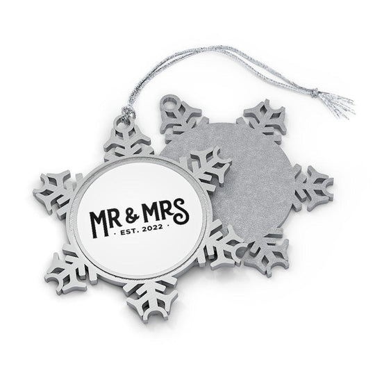 Mr and Mrs Est 2022 First Year Together - Pewter Snowflake Ornament by Oaklynn Lane