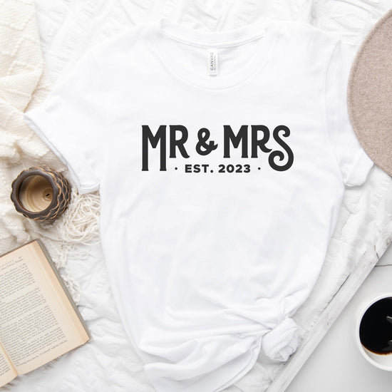 Mr and Mrs Established 2023 Unisex t-shirt - Engagement Gift for Couple by Oaklynn Lane