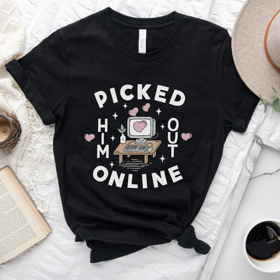 Picked Him Out Online - Funny Online Dating Wedding Short-sleeve Tshirt by Oaklynn Lane