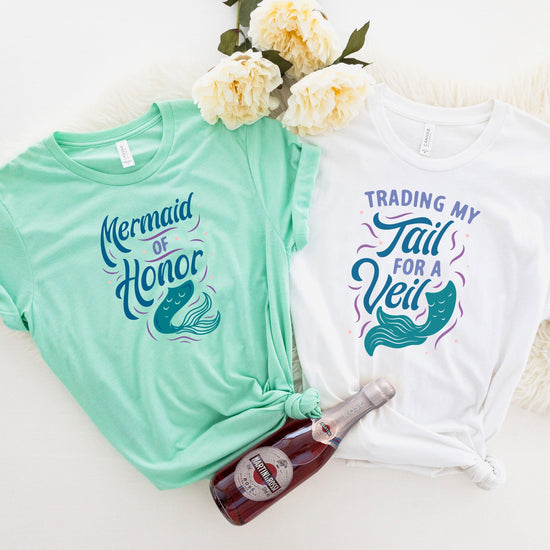 Tail for Veil Bride Mermaid Shirt - Under the Sea Bachelorette Party Unisex t-shirt by Oaklynn Lane