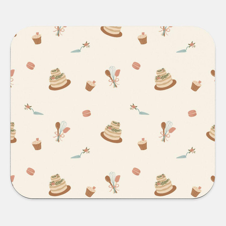 Whisked Away Cake Pattern Mouse Pad (Rectangle) - Cute Bakery Mousepad Office Decor by Oaklynn Lane