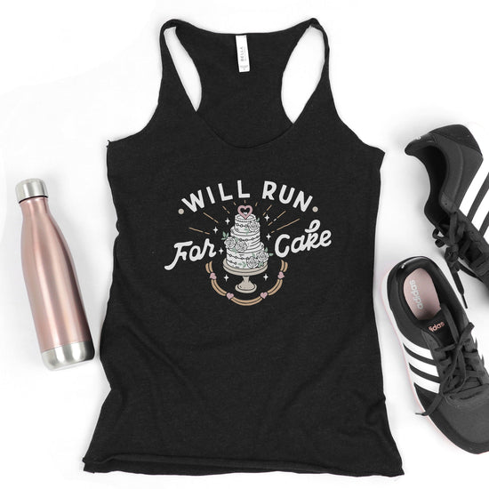Will Run for Cake - Women's Racerback Tank - Bride Workout Tanktop - THIN LAYER TANK by Oaklynn Lane