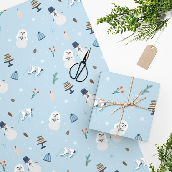 Winter Wedding - Snowman Bride and Groom Gift Wrapping Paper by Oaklynn Lane